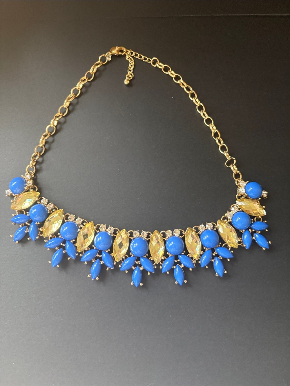 Gold-Tone Blue Crystal Statement Necklace